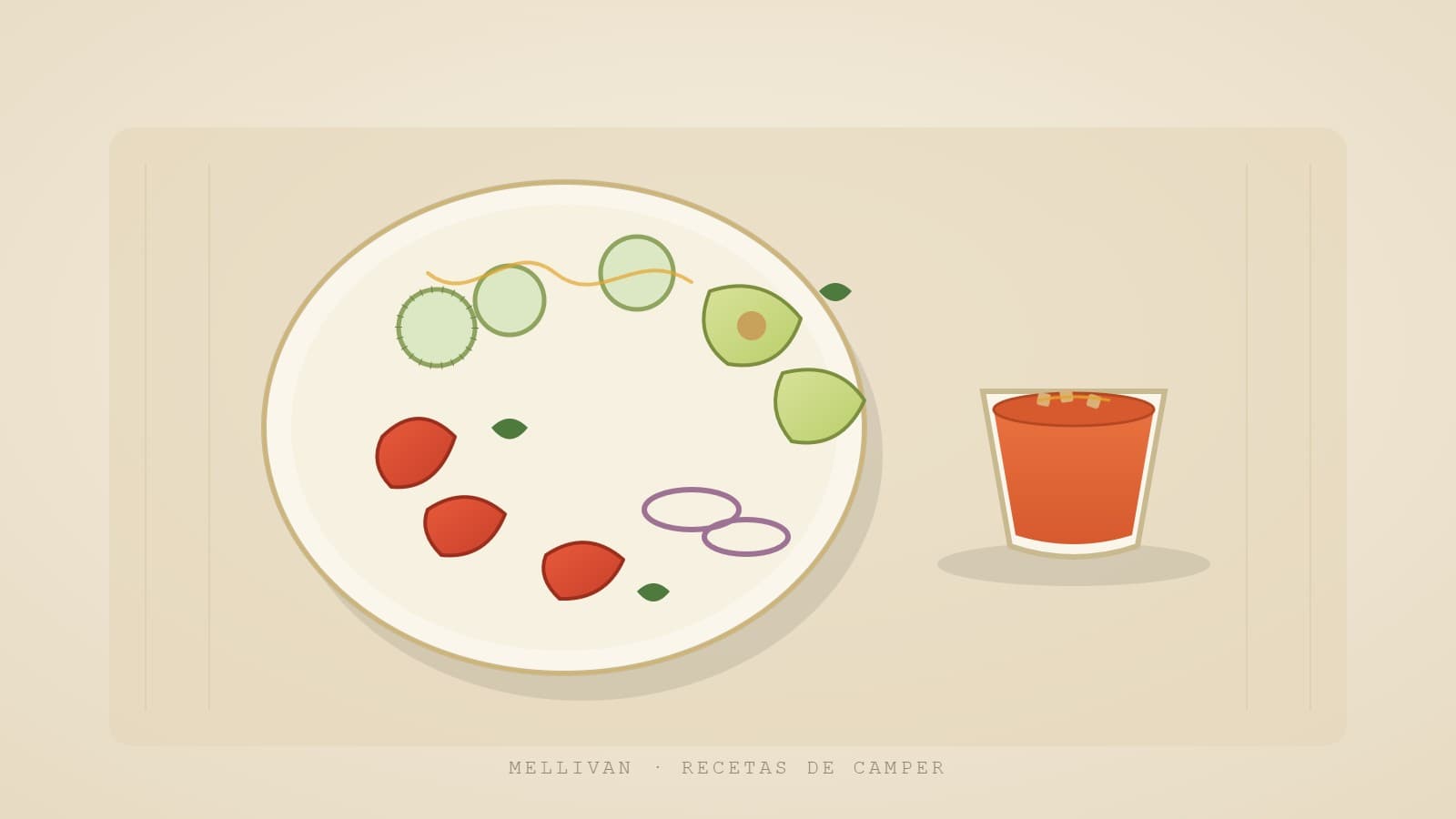 Ensalada fría de aguacate, pepino y tomate con salmorejo (para 2)